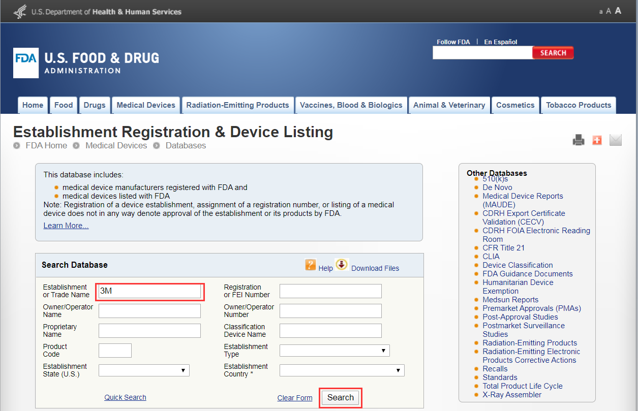 FDA注册查询方法